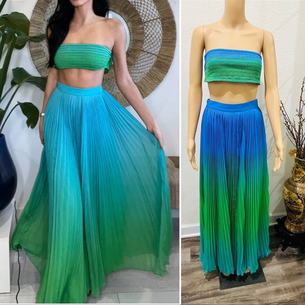 Rococo Sand Green and Blue Skirt Set